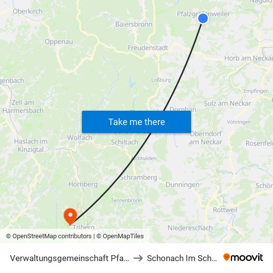 Verwaltungsgemeinschaft Pfalzgrafenweiler to Schonach Im Schwarzwald map