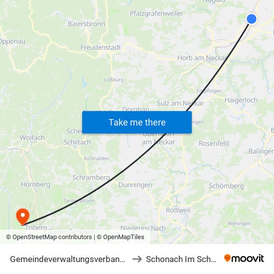 Gemeindeverwaltungsverband Oberes Gäu to Schonach Im Schwarzwald map