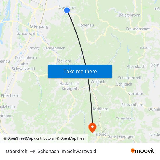 Oberkirch to Schonach Im Schwarzwald map