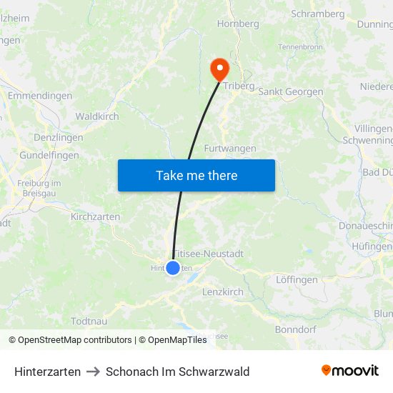 Hinterzarten to Schonach Im Schwarzwald map