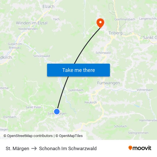 St. Märgen to Schonach Im Schwarzwald map