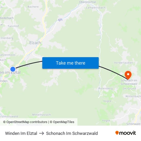 Winden Im Elztal to Schonach Im Schwarzwald map