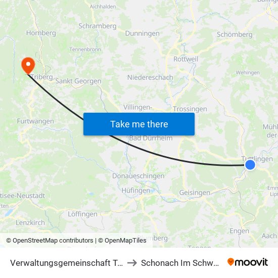 Verwaltungsgemeinschaft Tuttlingen to Schonach Im Schwarzwald map