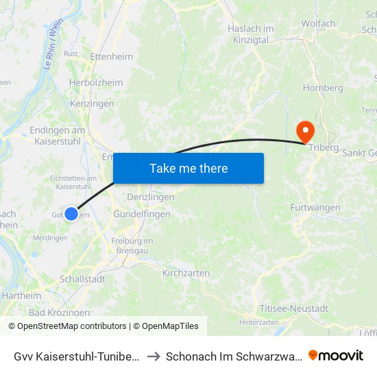 Gvv Kaiserstuhl-Tuniberg to Schonach Im Schwarzwald map