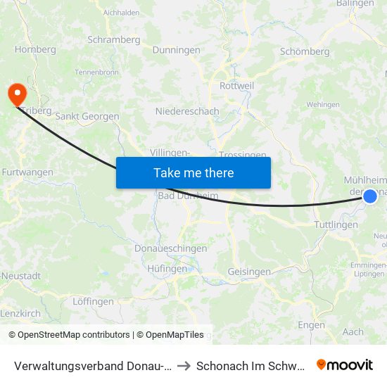 Verwaltungsverband Donau-Heuberg to Schonach Im Schwarzwald map