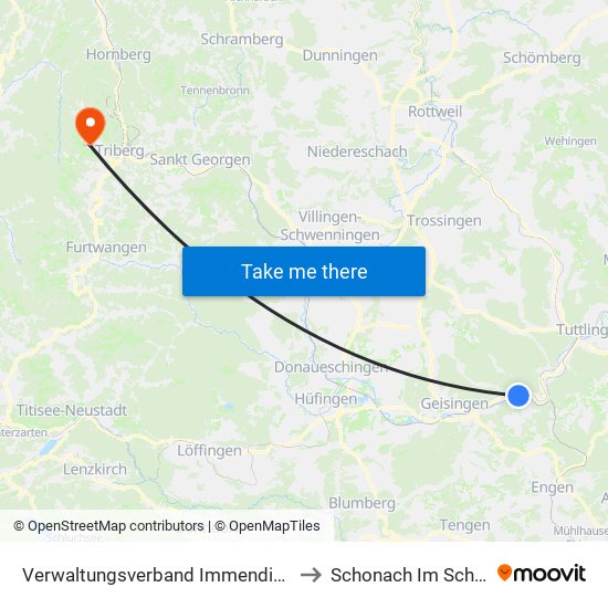 Verwaltungsverband Immendingen-Geisingen to Schonach Im Schwarzwald map