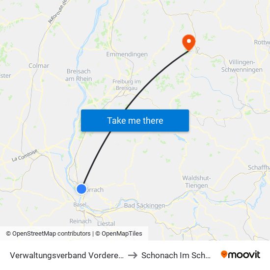 Verwaltungsverband Vorderes Kandertal to Schonach Im Schwarzwald map