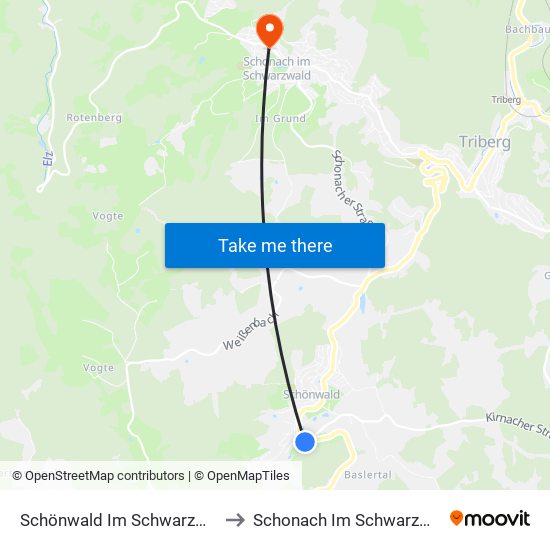 Schönwald Im Schwarzwald to Schonach Im Schwarzwald map