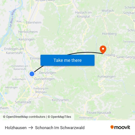 Holzhausen to Schonach Im Schwarzwald map