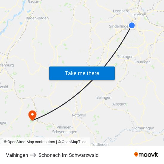 Vaihingen to Schonach Im Schwarzwald map