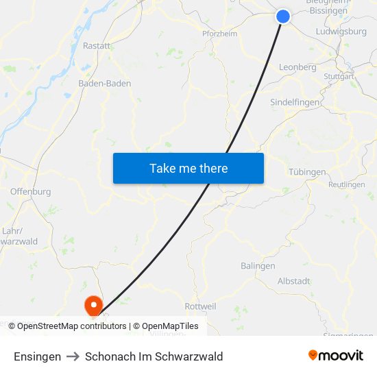 Ensingen to Schonach Im Schwarzwald map