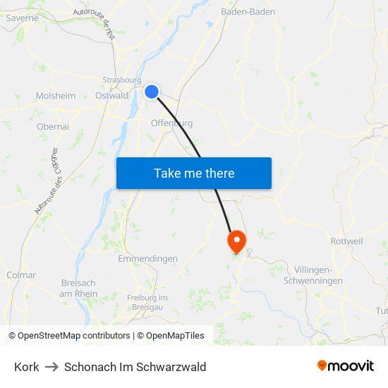 Kork to Schonach Im Schwarzwald map