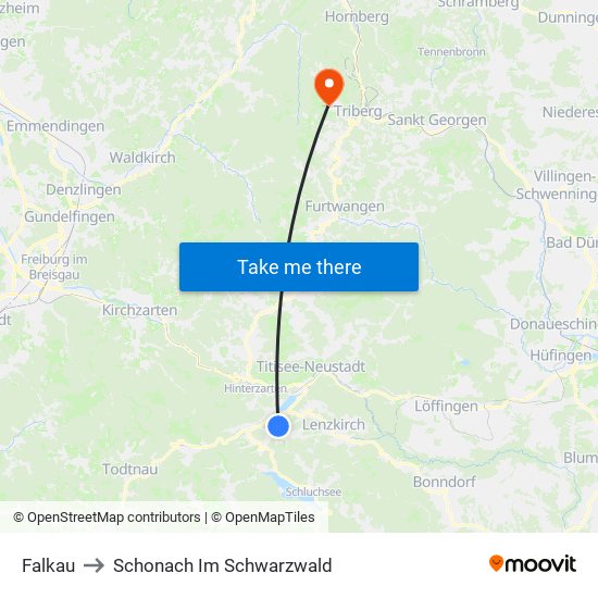 Falkau to Schonach Im Schwarzwald map