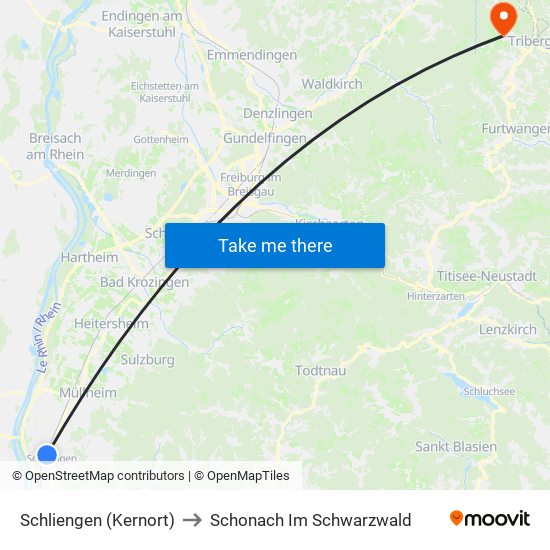 Schliengen (Kernort) to Schonach Im Schwarzwald map