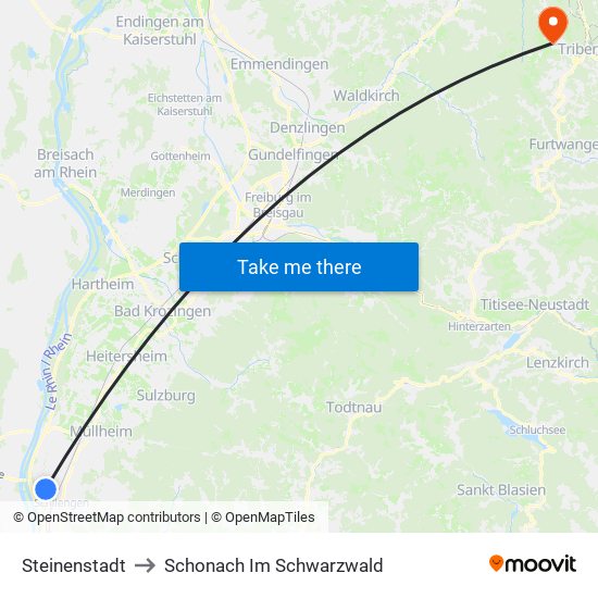 Steinenstadt to Schonach Im Schwarzwald map