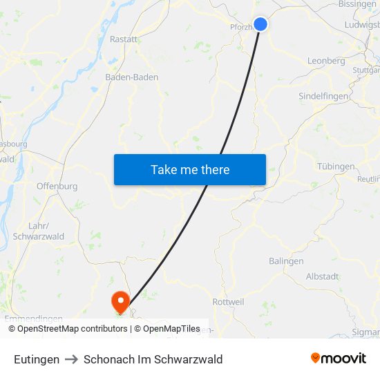 Eutingen to Schonach Im Schwarzwald map