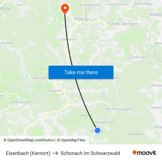 Eisenbach (Kernort) to Schonach Im Schwarzwald map
