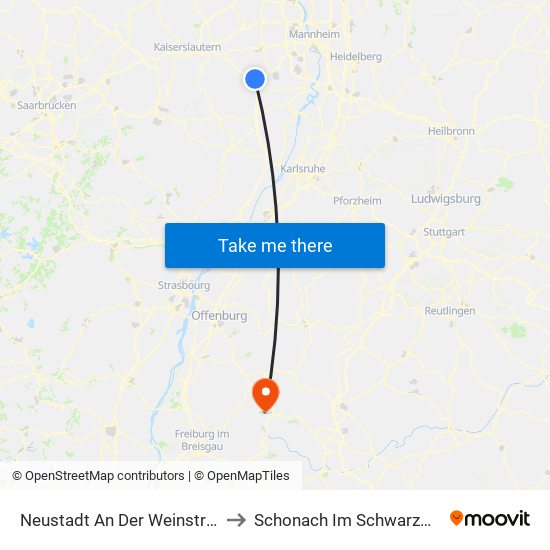 Neustadt An Der Weinstraße to Schonach Im Schwarzwald map