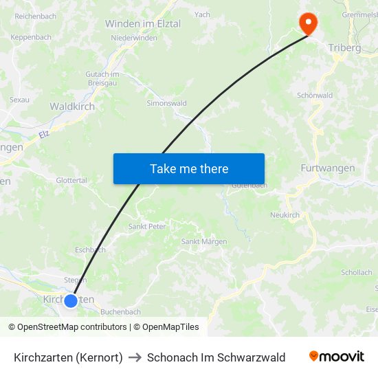 Kirchzarten (Kernort) to Schonach Im Schwarzwald map