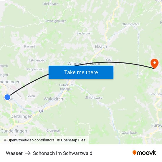 Wasser to Schonach Im Schwarzwald map