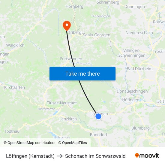 Löffingen (Kernstadt) to Schonach Im Schwarzwald map