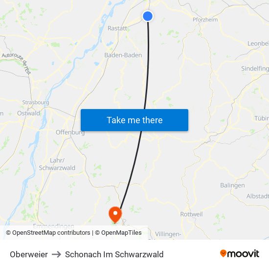 Oberweier to Schonach Im Schwarzwald map