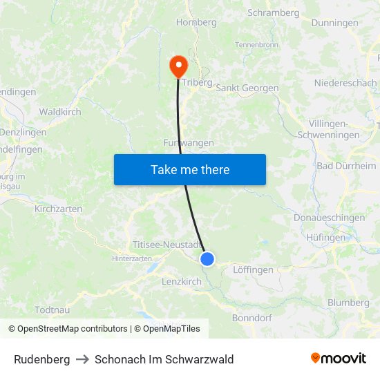 Rudenberg to Schonach Im Schwarzwald map