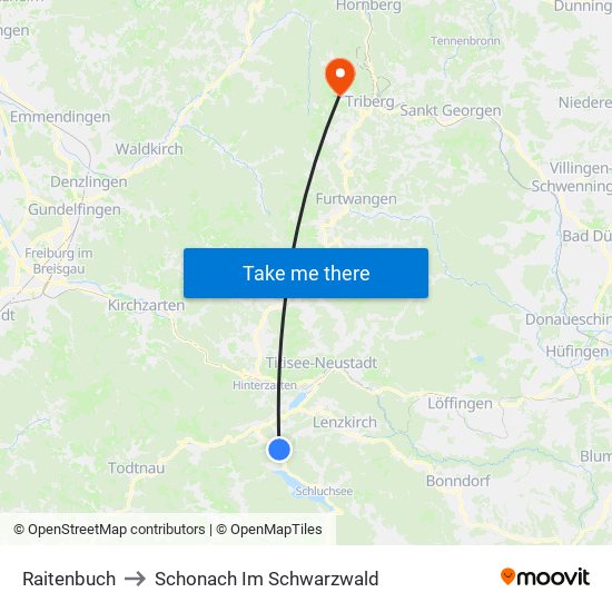 Raitenbuch to Schonach Im Schwarzwald map