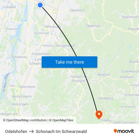 Odelshofen to Schonach Im Schwarzwald map
