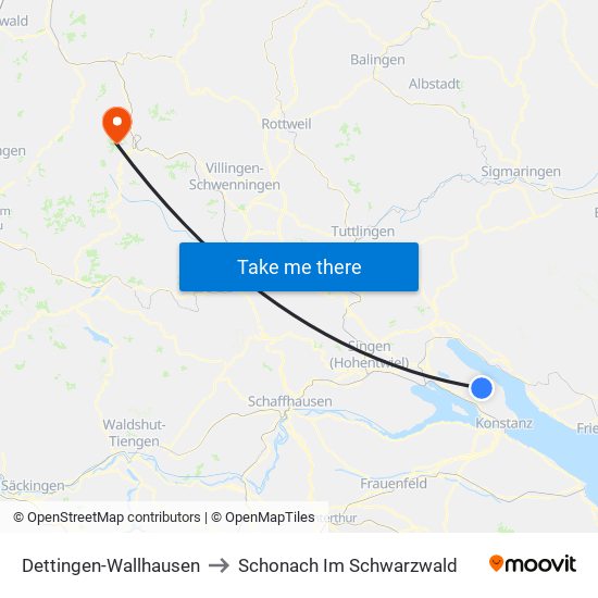 Dettingen-Wallhausen to Schonach Im Schwarzwald map