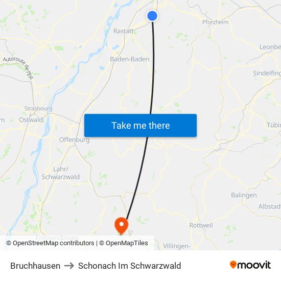 Bruchhausen to Schonach Im Schwarzwald map