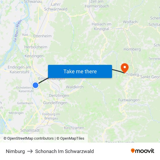 Nimburg to Schonach Im Schwarzwald map