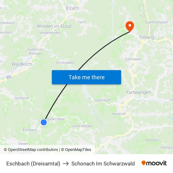 Eschbach (Dreisamtal) to Schonach Im Schwarzwald map