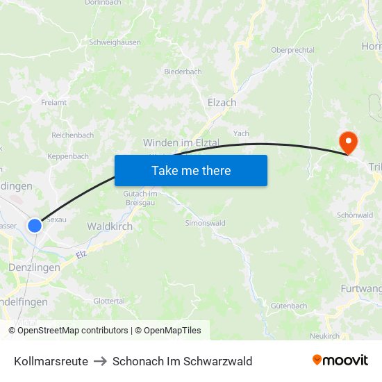 Kollmarsreute to Schonach Im Schwarzwald map