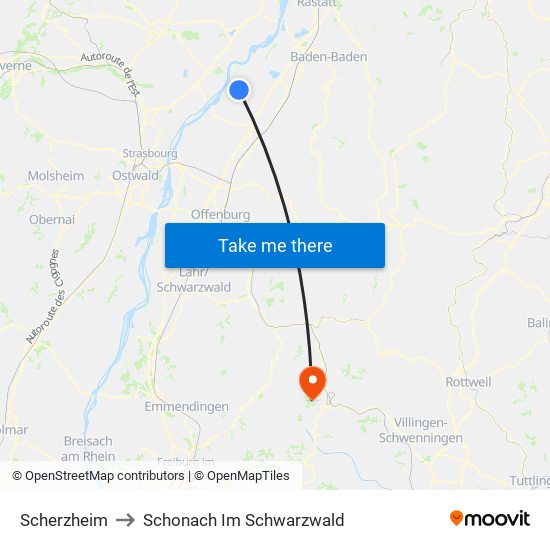 Scherzheim to Schonach Im Schwarzwald map