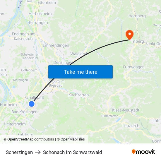 Scherzingen to Schonach Im Schwarzwald map