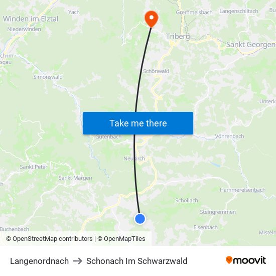 Langenordnach to Schonach Im Schwarzwald map