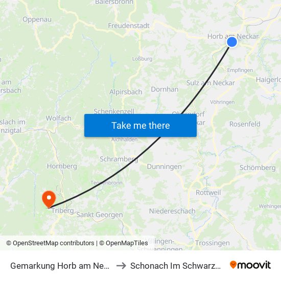 Gemarkung Horb am Neckar to Schonach Im Schwarzwald map