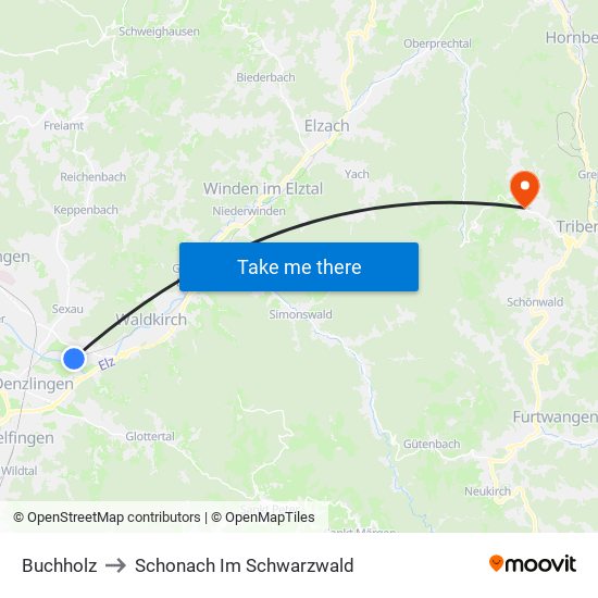 Buchholz to Schonach Im Schwarzwald map