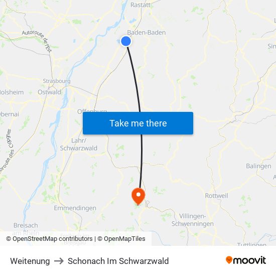 Weitenung to Schonach Im Schwarzwald map