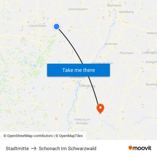 Stadtmitte to Schonach Im Schwarzwald map