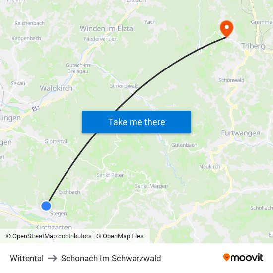Wittental to Schonach Im Schwarzwald map