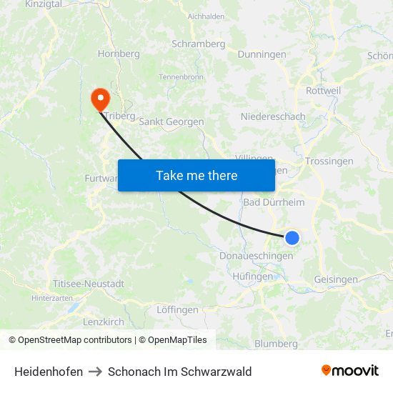 Heidenhofen to Schonach Im Schwarzwald map