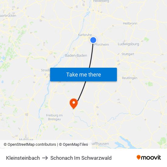 Kleinsteinbach to Schonach Im Schwarzwald map