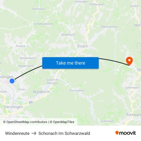 Windenreute to Schonach Im Schwarzwald map