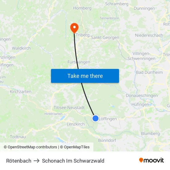 Rötenbach to Schonach Im Schwarzwald map