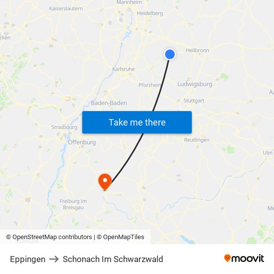 Eppingen to Schonach Im Schwarzwald map