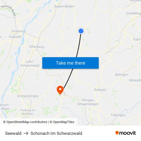 Seewald to Schonach Im Schwarzwald map