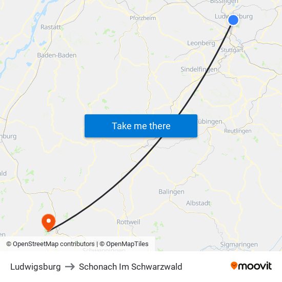 Ludwigsburg to Schonach Im Schwarzwald map