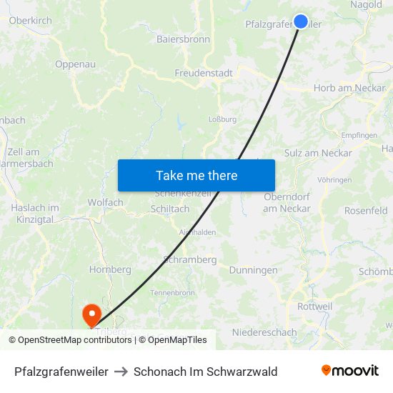 Pfalzgrafenweiler to Schonach Im Schwarzwald map